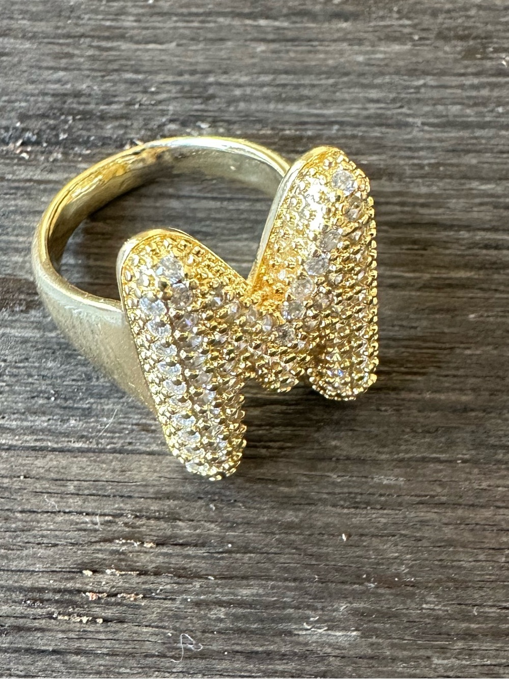 Gold Crystal Pavé Letter M Statement Ring